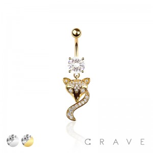 316L SURGICAL STEEL MULTI CZ FOX BELLY BUTTON NAVEL RING 